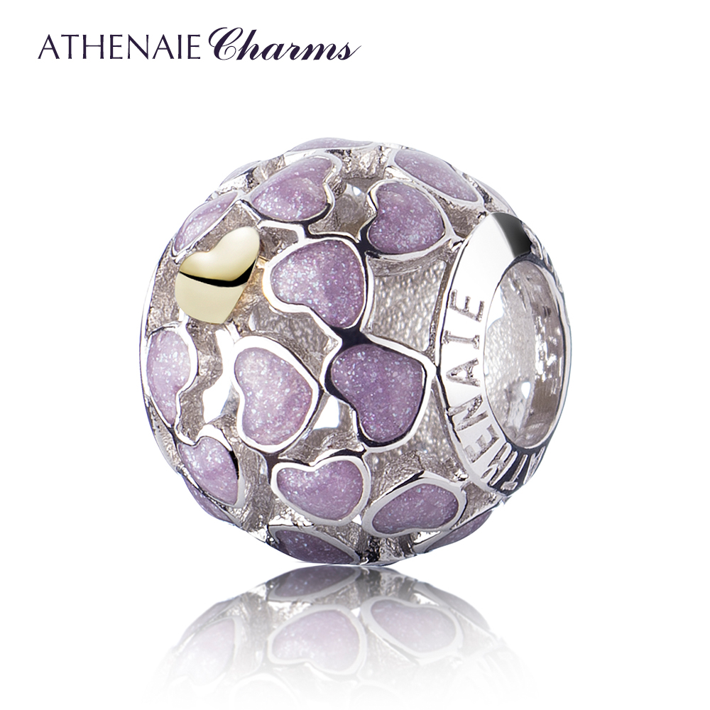 ATHENAIE心连心爱心形紫色珐琅925银珠子搭基础手链 情侣女款