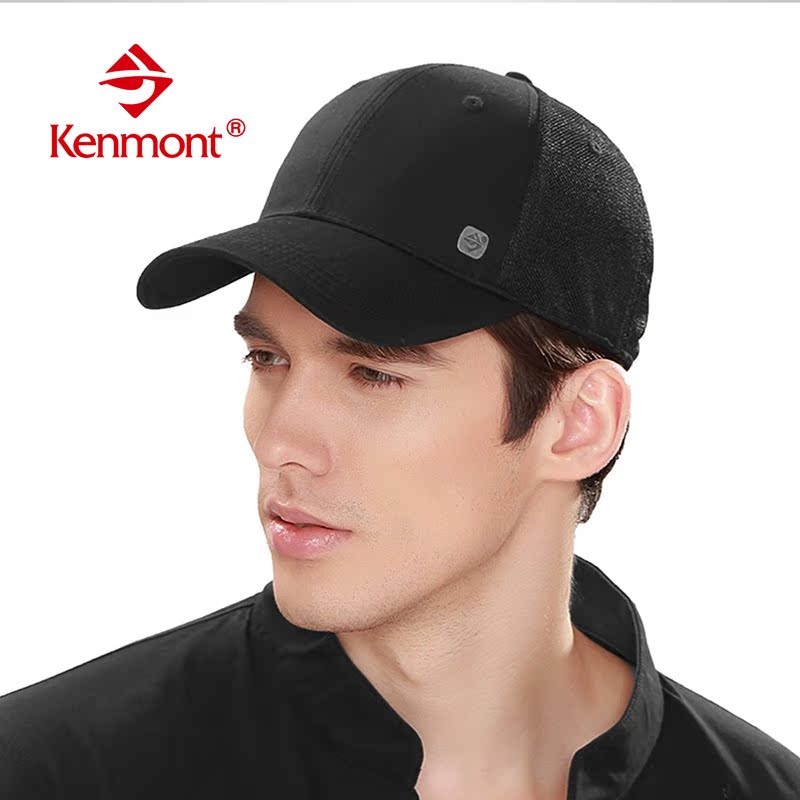 kenmont夏季男士帽子黑色棒球帽 户外运动太阳帽大码透气鸭舌帽