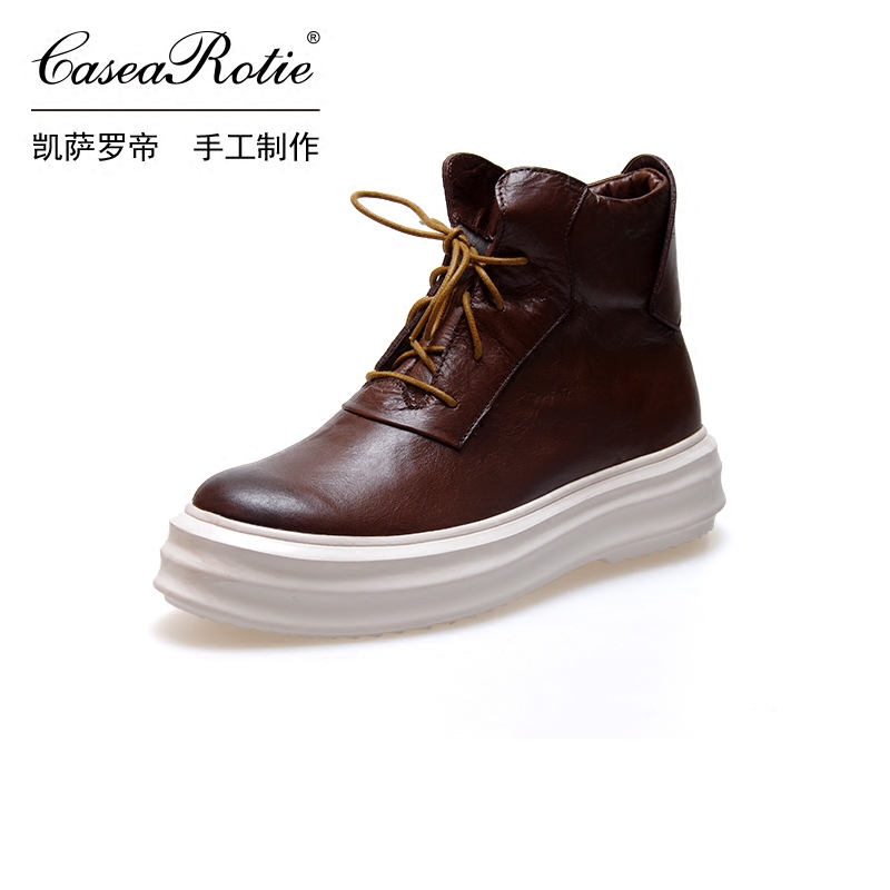 新款促销超轻纯色真皮系带平底短靴韩国牛皮短靴女DX1612-2