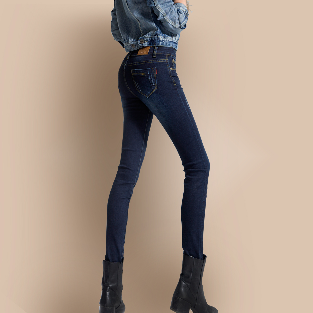 2015韩版春季新款ONLY WE正品蓝黑色显瘦小脚牛仔裤弹力女装靴裤