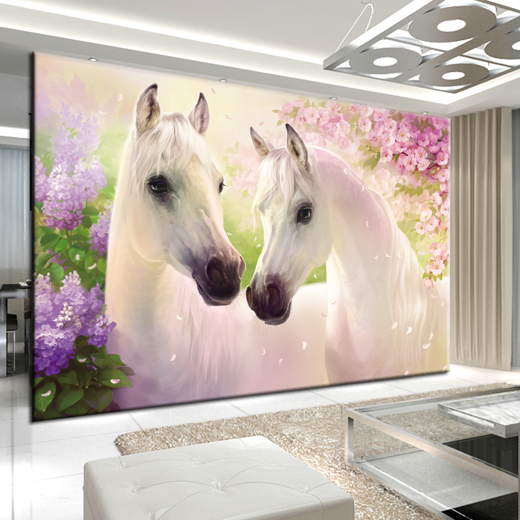 5D钻石画圆钻贴钻画钻石秀十字绣新款客厅动物系列两匹马相亲相爱