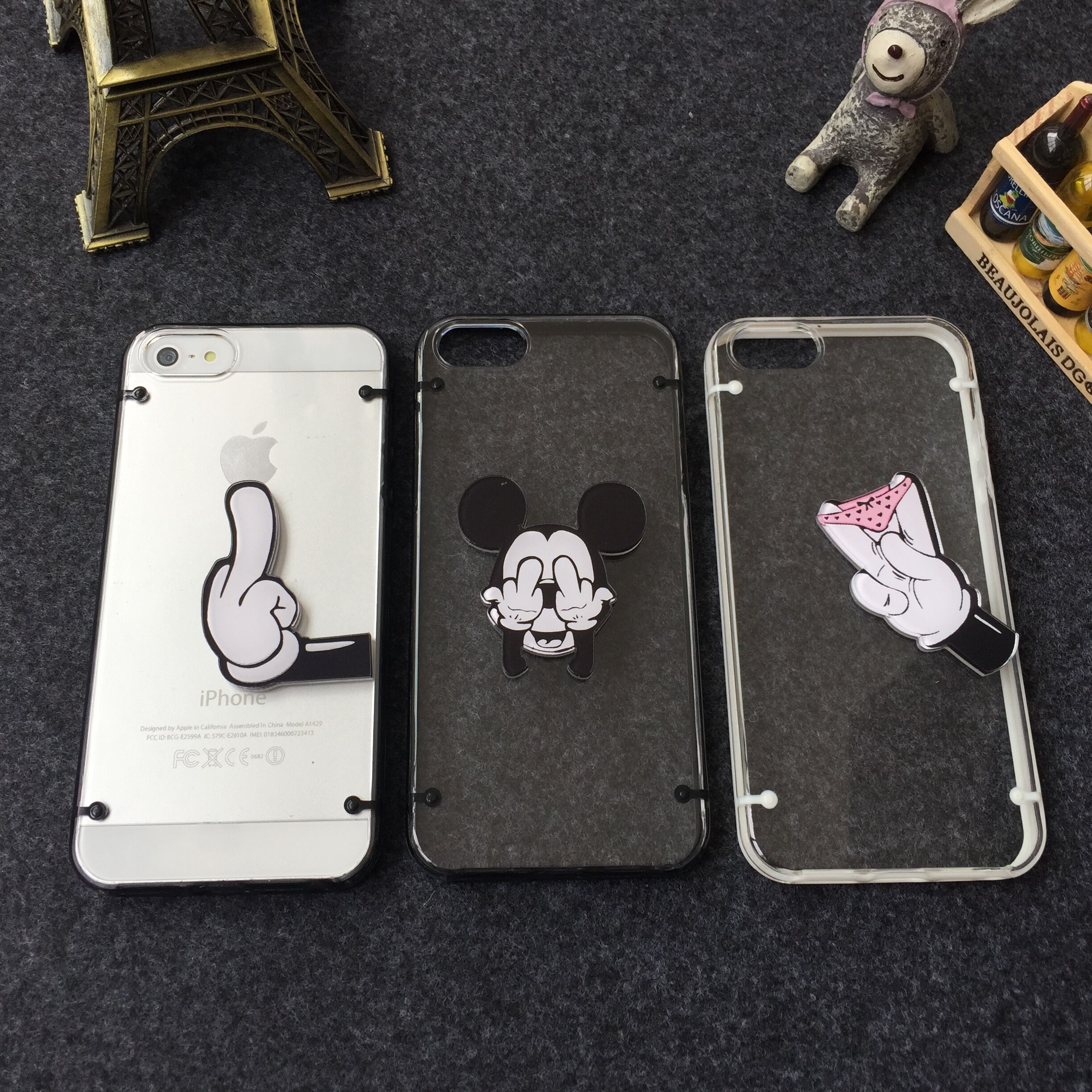 苹果iphone5S 5手机壳4S米奇可爱卡通立体保护手机套透明DIY潮壳