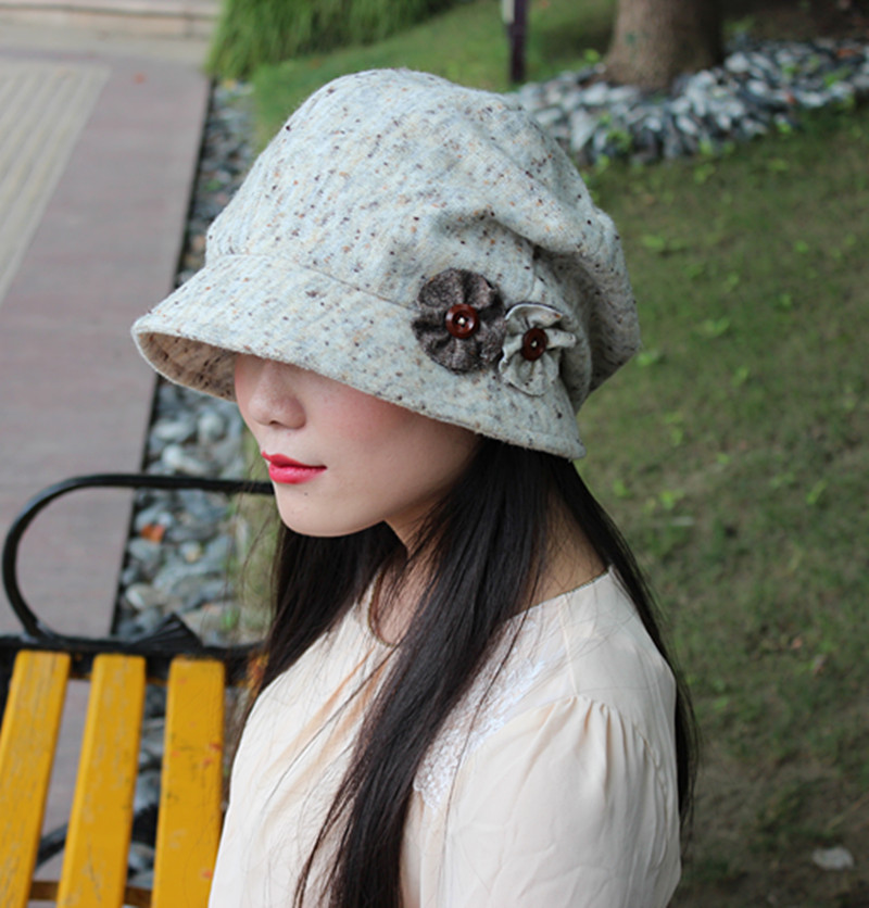 秋冬新款 韩国帽子女大码女士盆帽 冬天薄款羊毛呢贝雷帽 显脸瘦