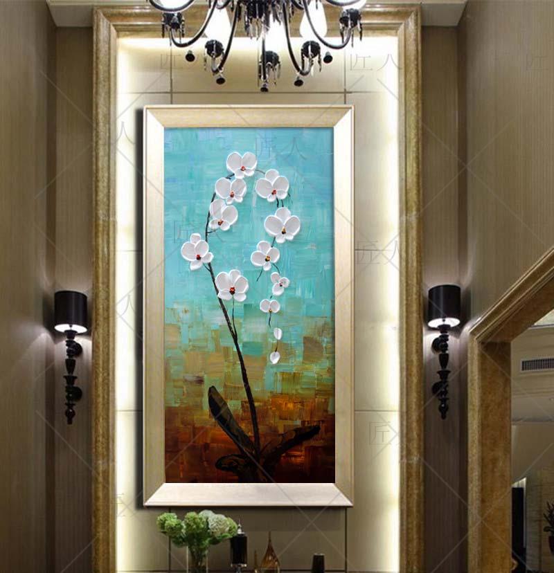 手绘油画手绘幸福花玄关装饰画竖版欧式玄关画过道客厅有框画挂画