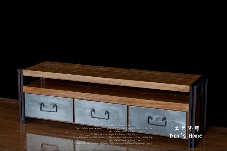 美式乡村现代铁木组合电视柜 loft工矿风铁艺置物板储物柜玄关柜