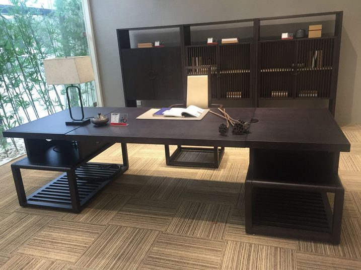 新中式书桌实木办公电脑桌禅意黑色大班台书房简约办公室家具定制