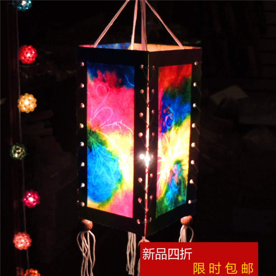 诗玛哈泰国商品泰国彩绘灯罩东巴纸灯笼方形纸吊灯复古创意茶酒吧