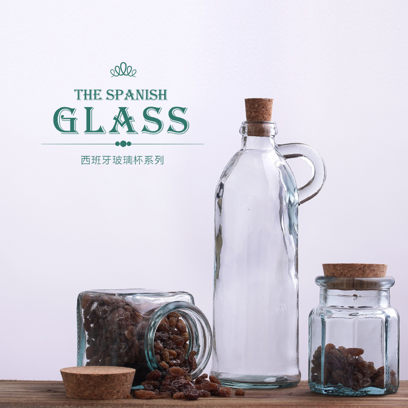 西班牙SanMiguel进口环保玻璃瓶加厚创意木塞玻璃瓶子密封罐包邮