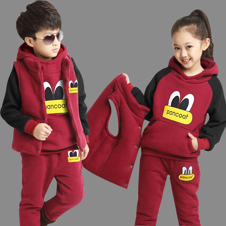 儿童套装儿童加绒加厚女童三件套2016新款男童中大童卫衣