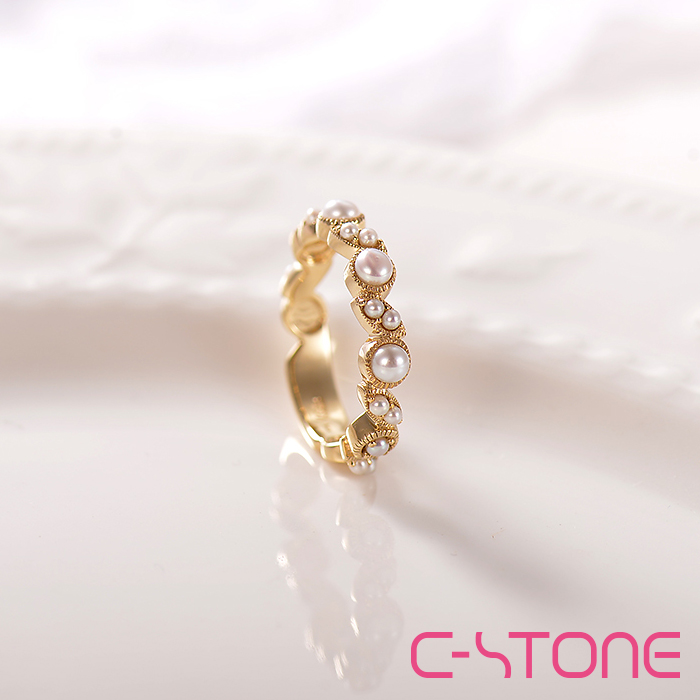 C-STONE 意彩石光 松の顔系列 日本K金 天然珍珠 戒指女戒 礼物