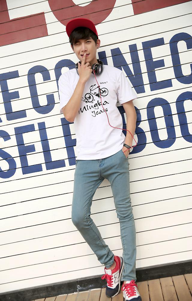 2014夏装新款韩版男士短袖T恤圆领修身自行车印花男装修身半袖