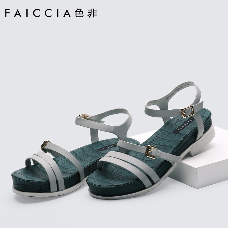 Faiccia/色非预售2016夏季新款时尚粗跟女鞋百搭罗马凉鞋露趾B076