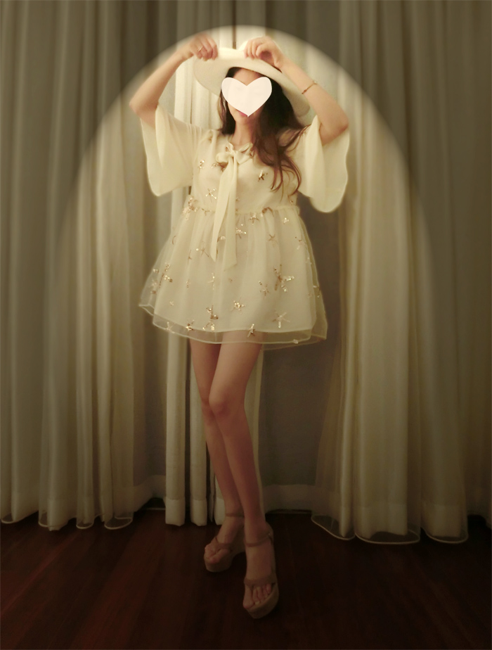 2015夏秋装 韩版仙美香槟金海星亮片娃娃裙 蝴蝶结中袖公主连衣裙