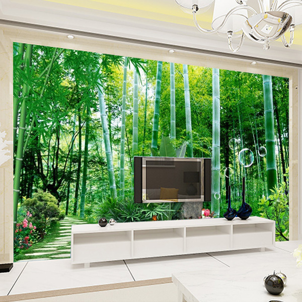 客厅3d立体墙纸电视背景墙壁纸影视无缝墙布大型壁画自然风景竹子