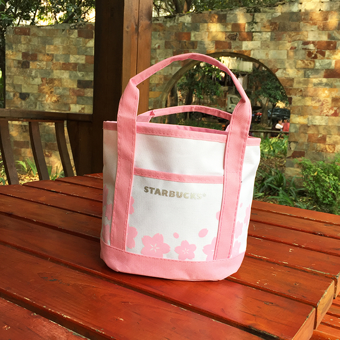 可爱粉色樱花星爸爸牛津布手提饭盒袋便当包小号午餐包零食手拎包