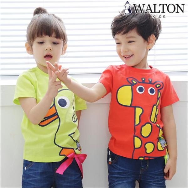 韩国正品WALTON童装夏季新款 男女童纯棉卡通短袖T恤衫