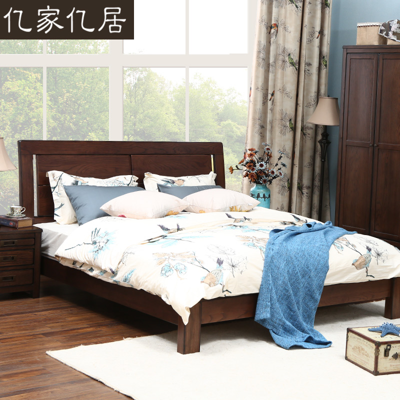 原始原素 欧式美式乡村全实木床1.51.8米双人床黑胡桃橡木床婚床