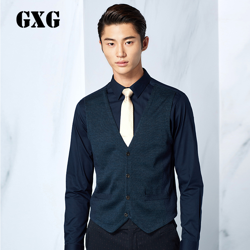 GXG[特惠]男装热卖 男士时尚潮流藏青色假两件休闲衬衫#43103203