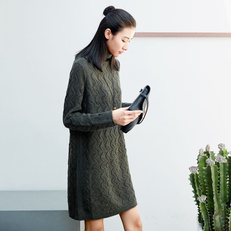 2016冬新款韩版高领毛衣套头毛衣裙女打底衫女长袖套头中长款毛衣