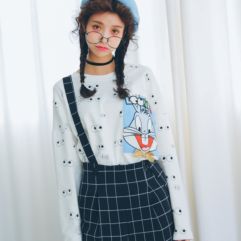 新款女装2015秋季韩版东大门女士卡通波点印花长袖圆领T恤