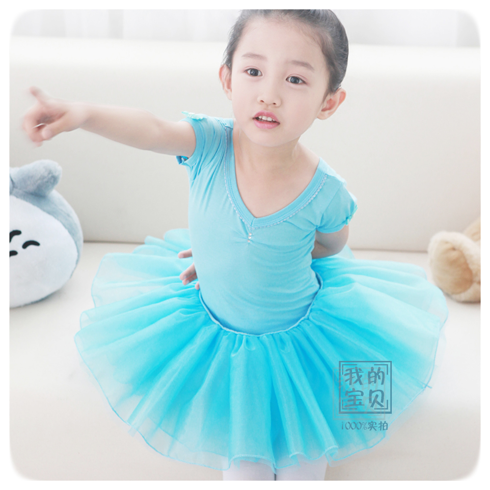 2015新款幼儿童练功表演服女童芭蕾舞蹈考级装可开档连体裙两件套