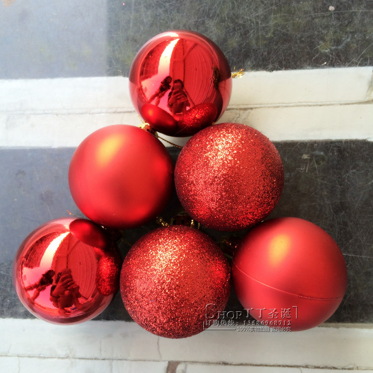 圣诞树配件 5cm红色闪粉圣诞球 圣诞磨砂亮光亚光彩球 圣诞装饰品