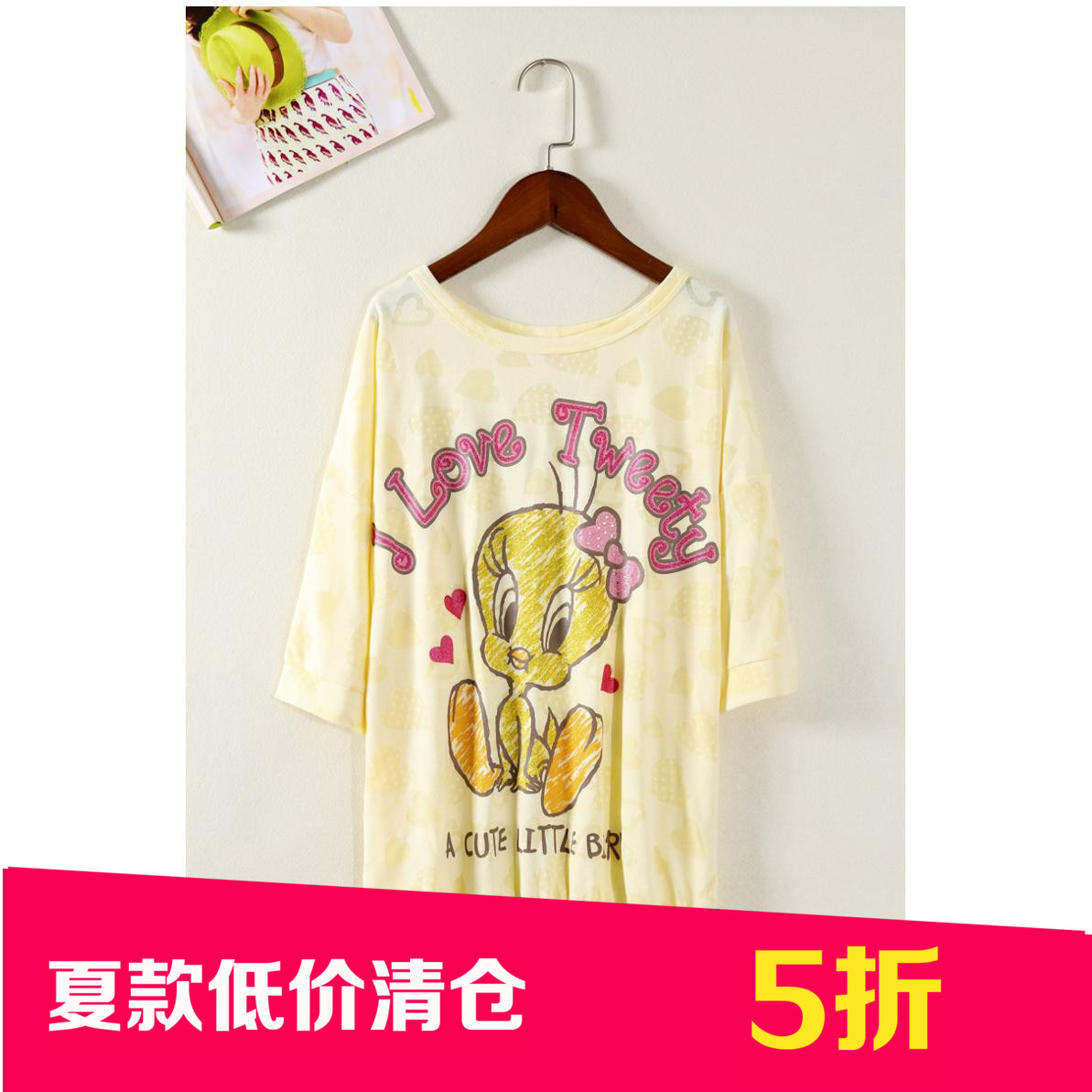 日韩单批发尾货出口夏季女季甜美卡通镶钻短款T恤有大码F12