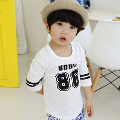 韩国进口代购童装2015夏款男女童儿童数字运动短袖T恤打底衫