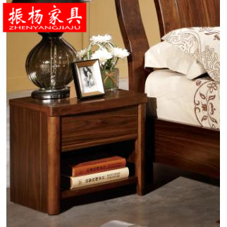 振杨 新中式实木床头柜乌金木胡桃木色床边小柜置物收纳柜子 特价