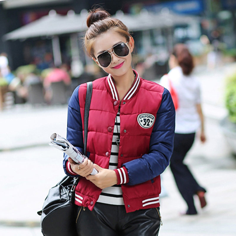 2015秋冬女装新款韩版街头女士棒球服短款拼接羽绒棉服学生外套潮