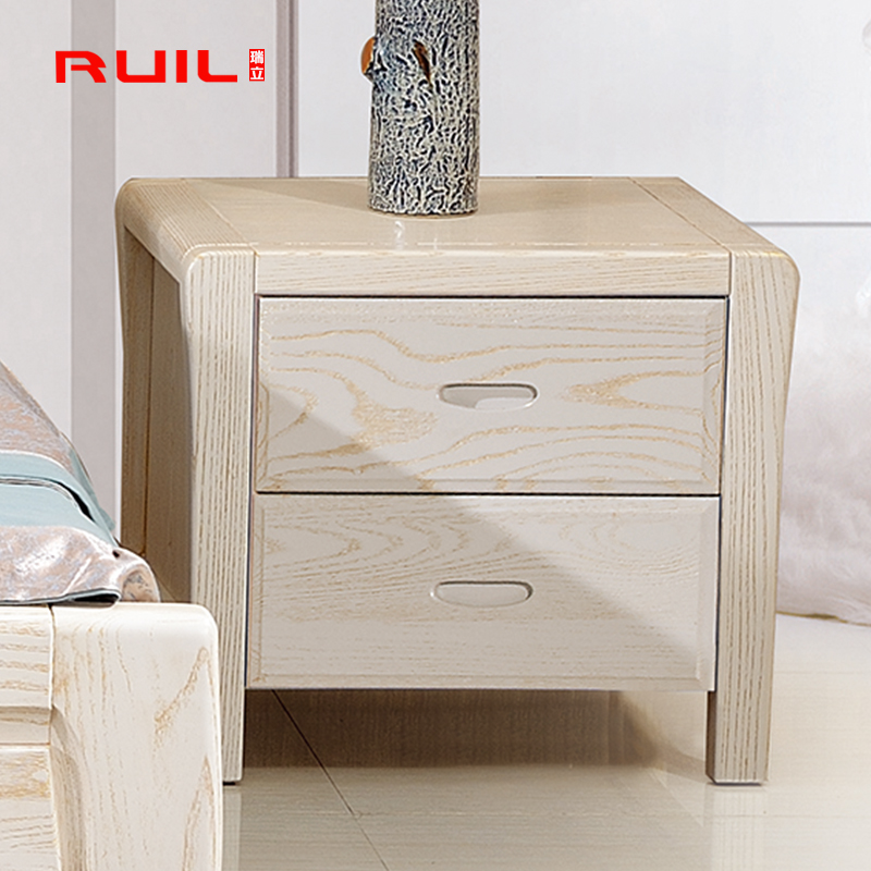 瑞立 简易床头柜 白色现代简约卧室 储物功能 榆木实木床头柜特价