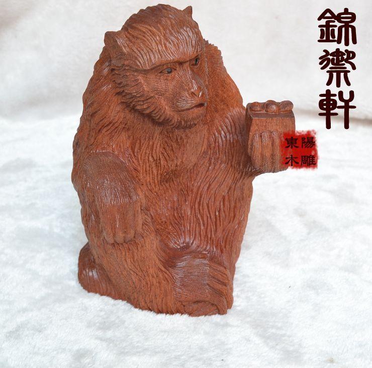 东阳木雕 红木猴子摆件 商务礼品 马上封侯 花梨木 雕刻工艺品