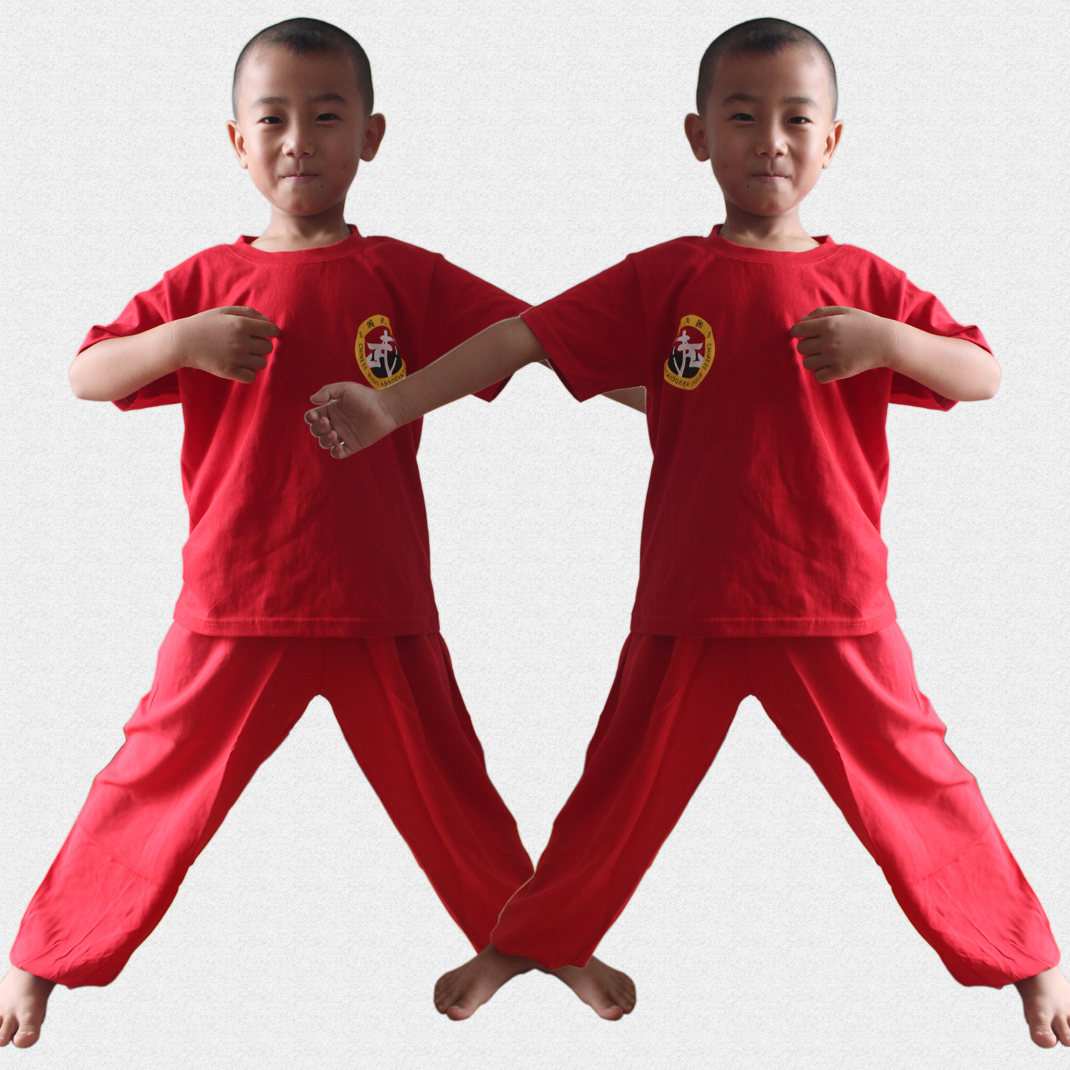 纯棉儿童武术服武术协会标志T恤武术灯笼裤大红色