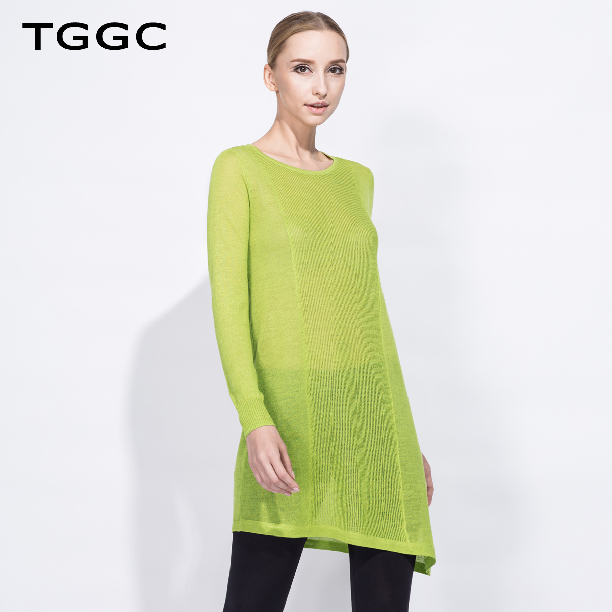 TGGC 2015春装新款 薄款不对称针织衫 气质长袖连衣裙女 F15010