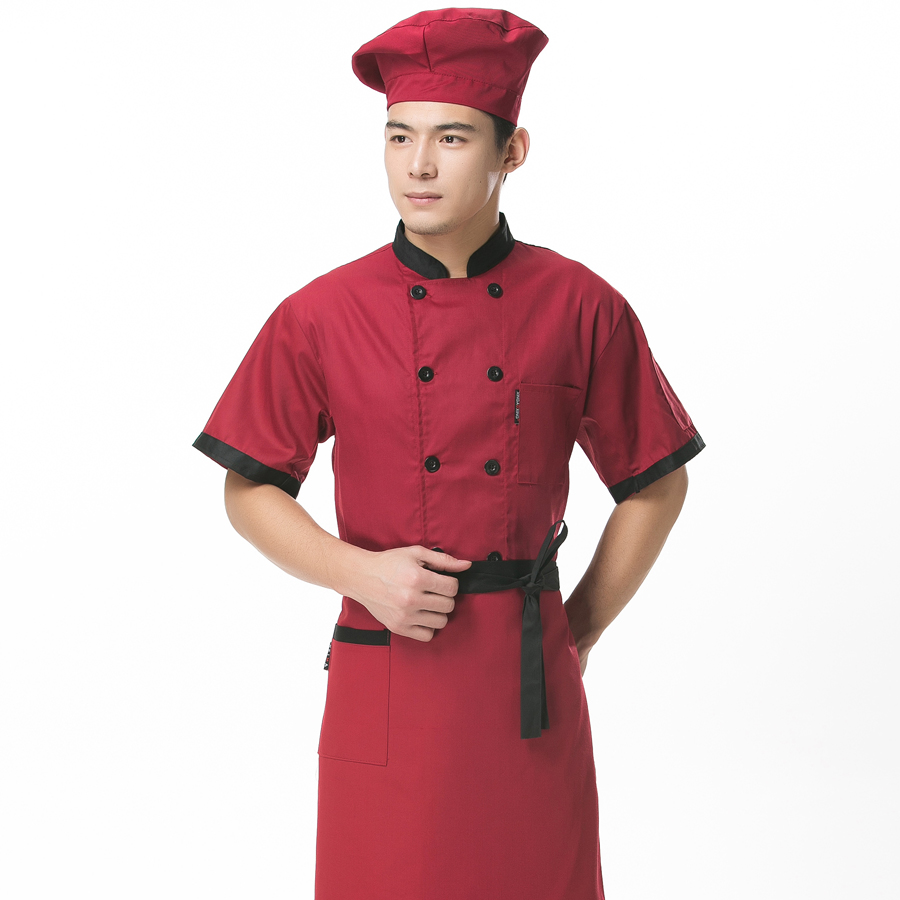 厨师服短袖 厨房员工服装 食堂食品工厂白色厨师工作服半袖