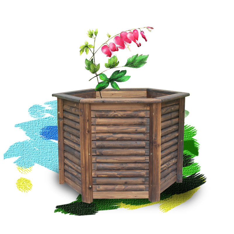 户外园林工程种树花槽 碳化防腐木花盆 特大六角花桶花箱
