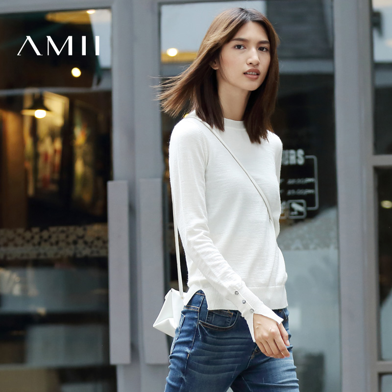 Amii2016秋装新款 艾米女装旗舰店圆领套头女士大码修身毛衣