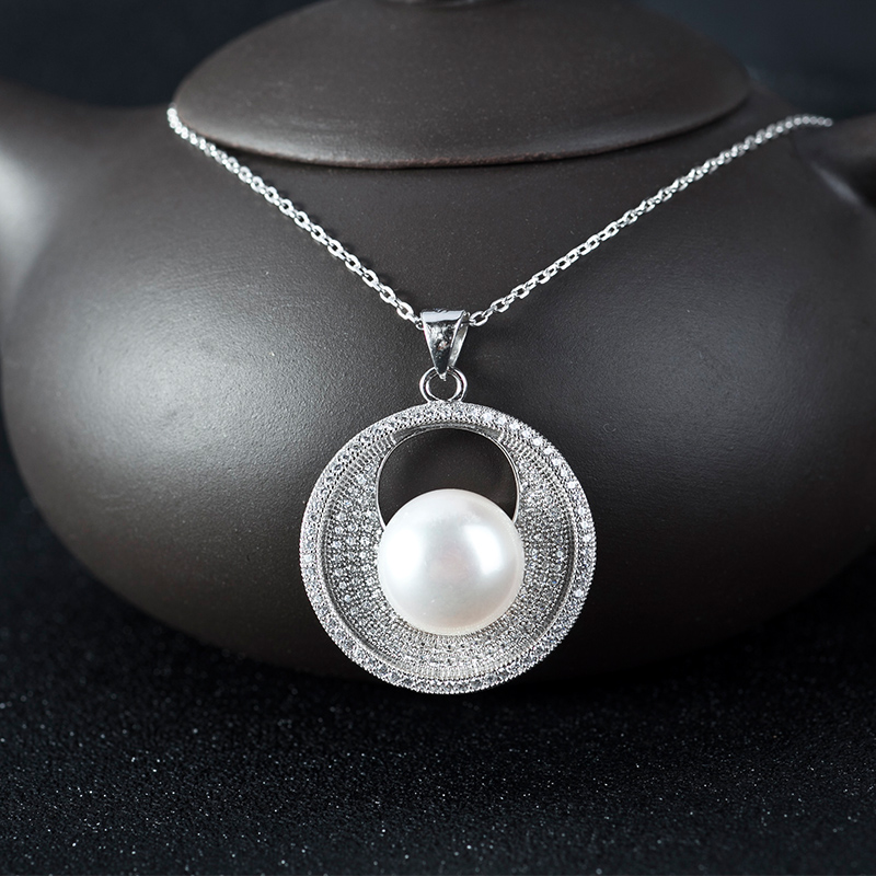 奥迪莎 珍珠项链 女士珍珠项坠珍珠吊坠925纯银镶嵌珍珠饰品