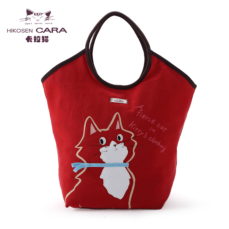 HIKOSEN CARA日本卡拉猫可折叠单肩包大容量购物袋帆布纯棉拼布袋