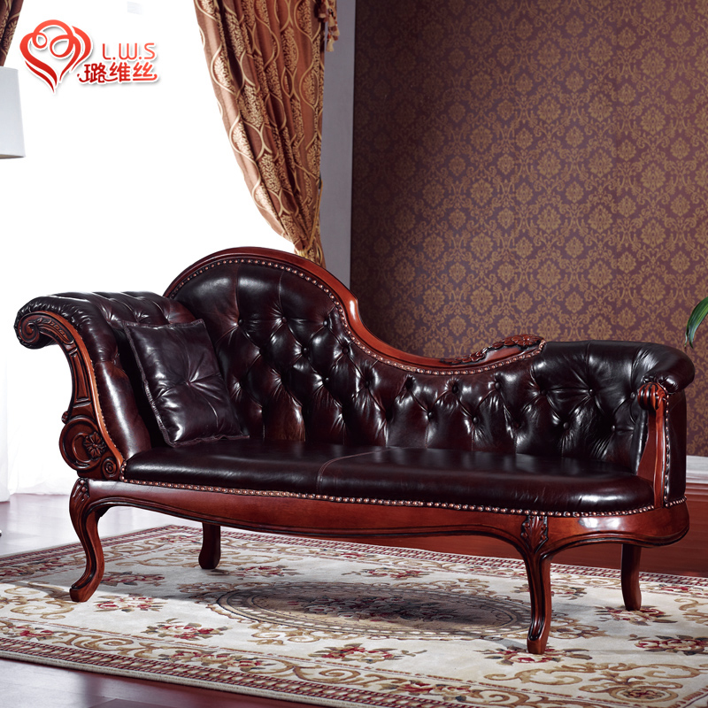 璐维丝 欧式实木贵妃椅 真皮美式沙发  新古典贵妃榻 美人榻躺椅