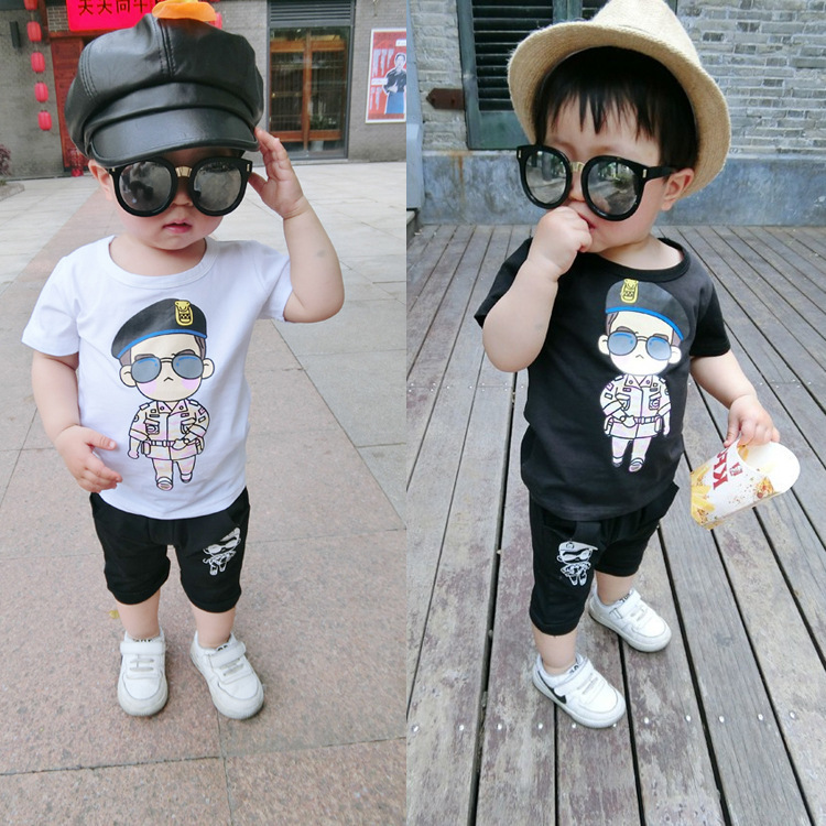 夏季新款宝宝婴儿童装0-3岁韩版短袖T恤短裤热裤印花卡通两件套装