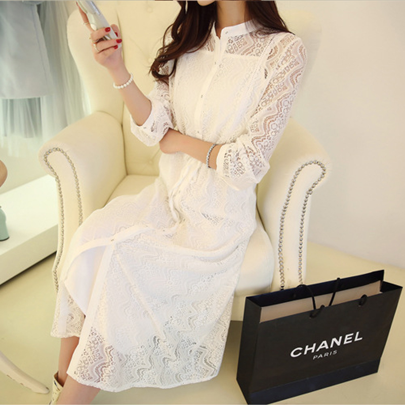 韩国SZ代购2015春夏装新款 修身显瘦蕾丝两件套连衣裙 气质长裙女