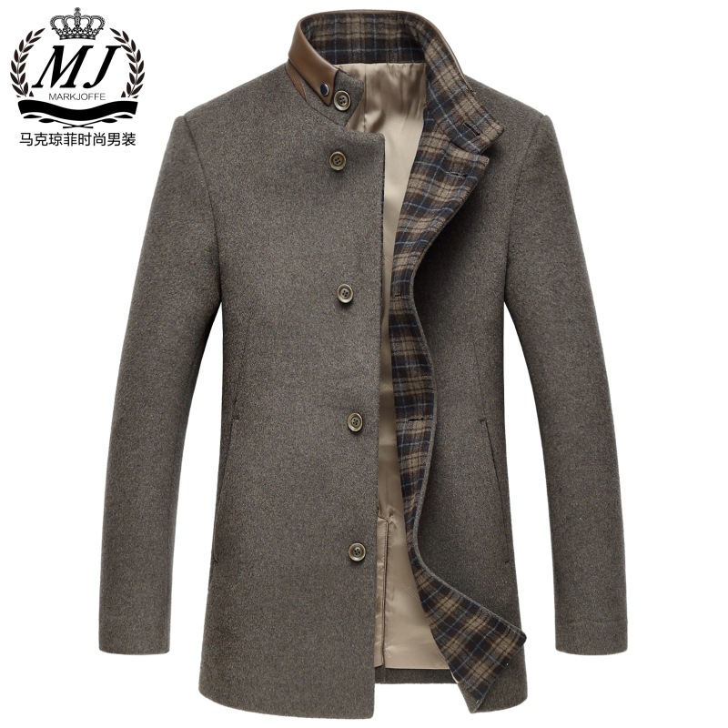 2016秋冬新款男式羊毛呢大衣男士韩版修身风衣中长款男装毛呢外套