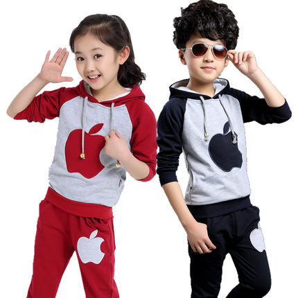 童装男童女童套装2015新款中大童韩版苹果两件套儿童春长袖套装