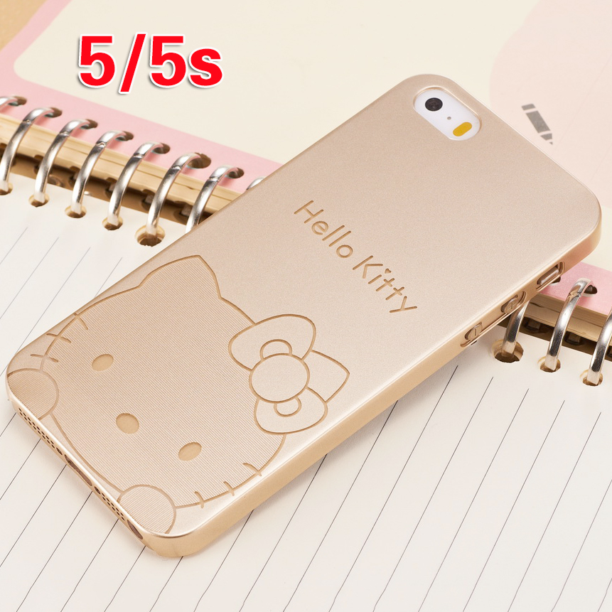 iPhone5s手机保护壳HelloKitty金色可爱日韩卡通 ip5五手机套潮女
