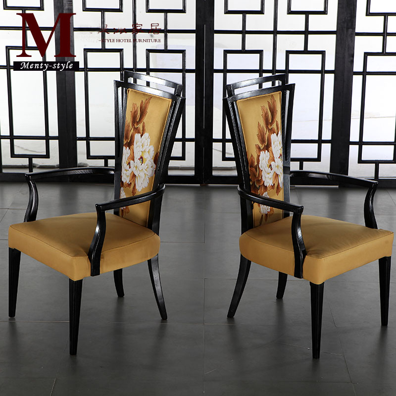 新中式西餐厅餐椅实木单人会所休闲椅 酒店茶楼咖啡馆接待洽谈椅