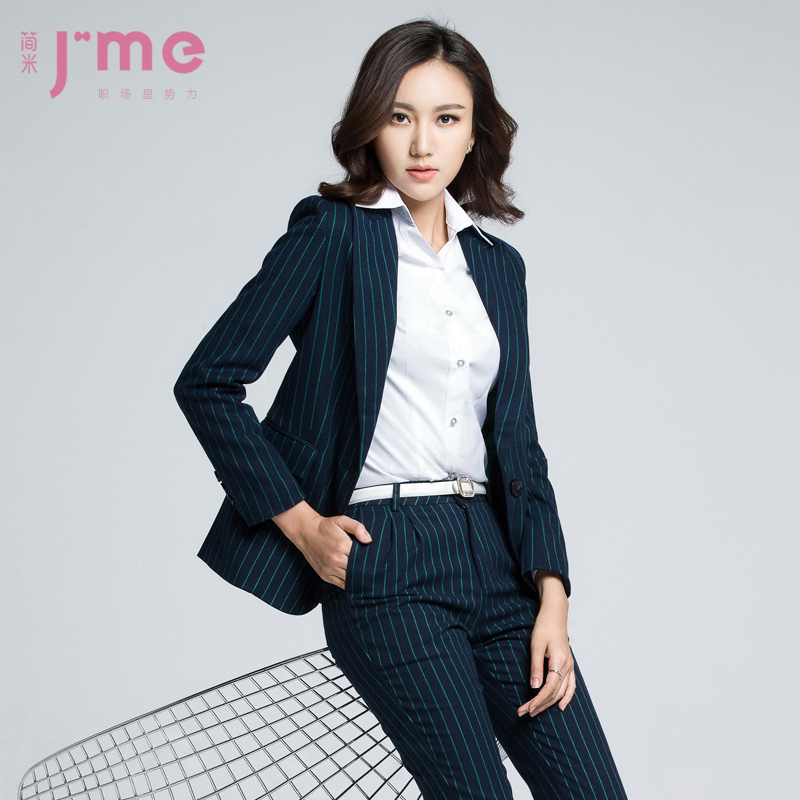 J-ME2015女士正装小西装西服套装欧美条纹高端职业装女装套装秋