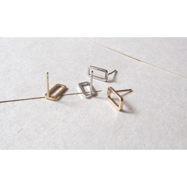 JZ Earring日本极简设计师 解构主义几何图形耳钉-长方形/黑金银