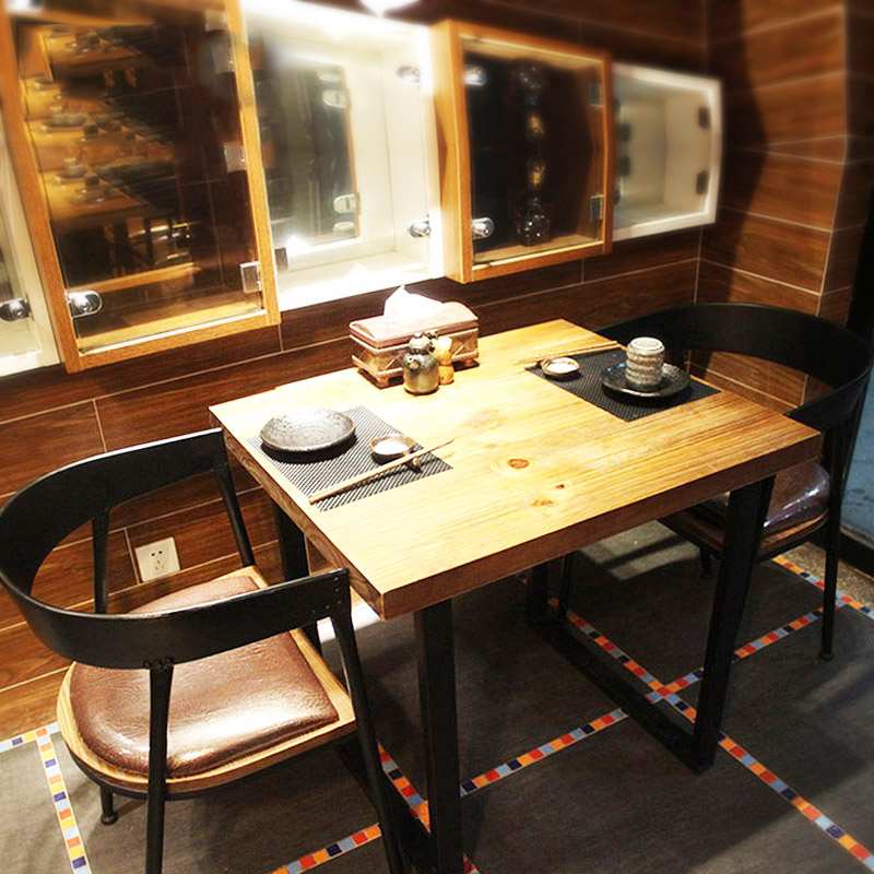 美式乡村实木餐桌咖啡厅桌椅奶茶店二人餐桌正方形餐桌椅组合