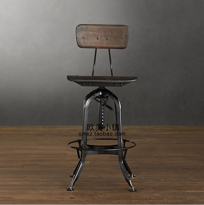 欧式铁艺家具餐椅复古做旧高脚椅休闲椅工矿风吧台椅背靠椅咖啡椅